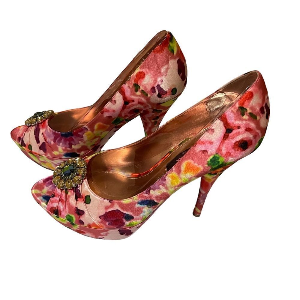 Satin peep toe heels pink size 9M NINA platform WOMEN RAINBOW.. - Picture 2 of 5